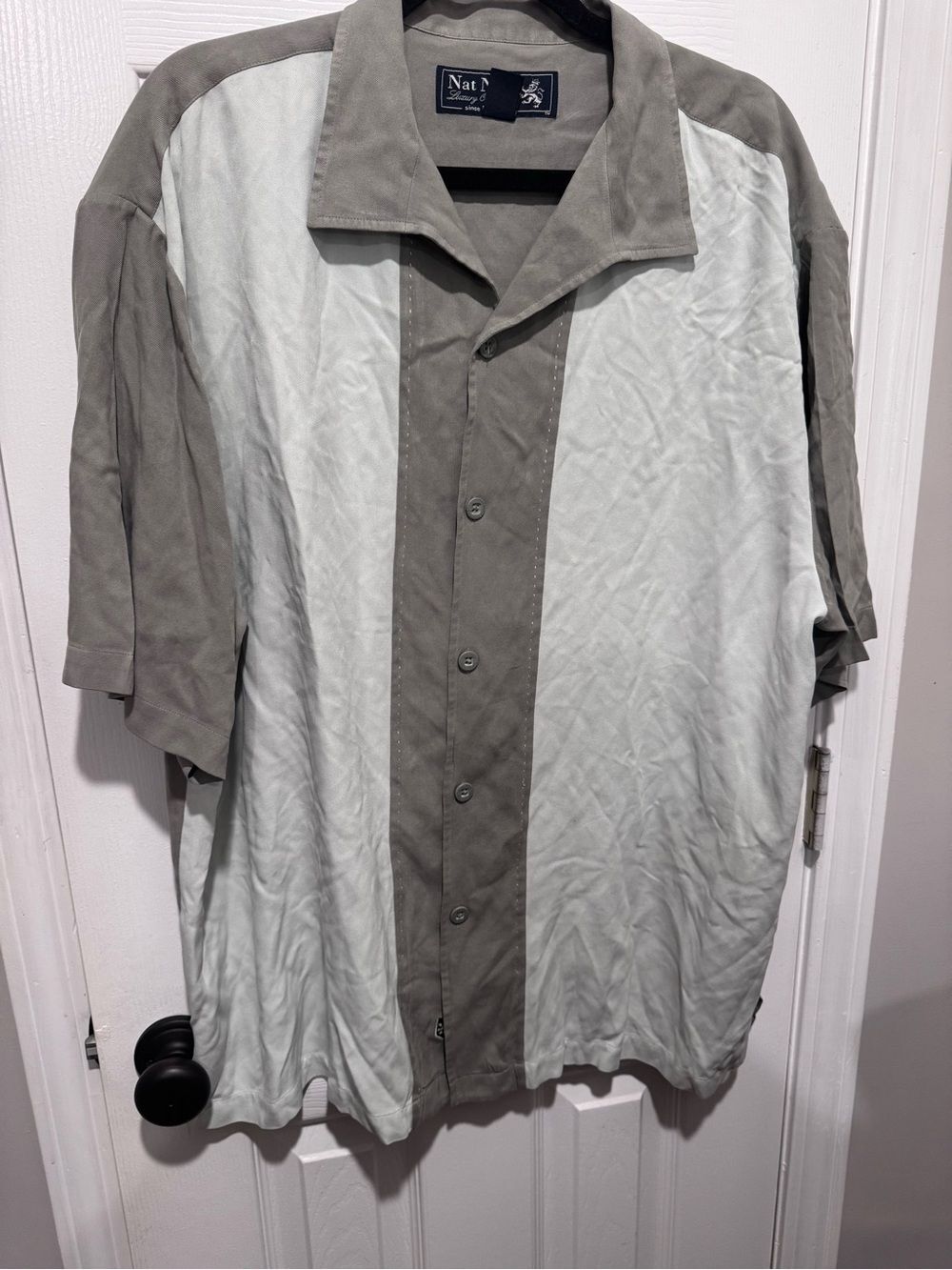 Nat Nast 100% Silk Bowling Shirt XL Beige Luxury Retro Lounge